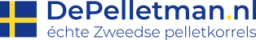 Logo van De Pelletman, echte Zweedse pelletkorrels